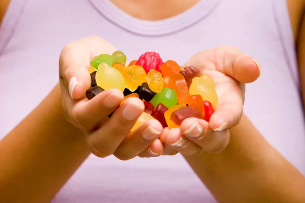 close up shot gummies in hand