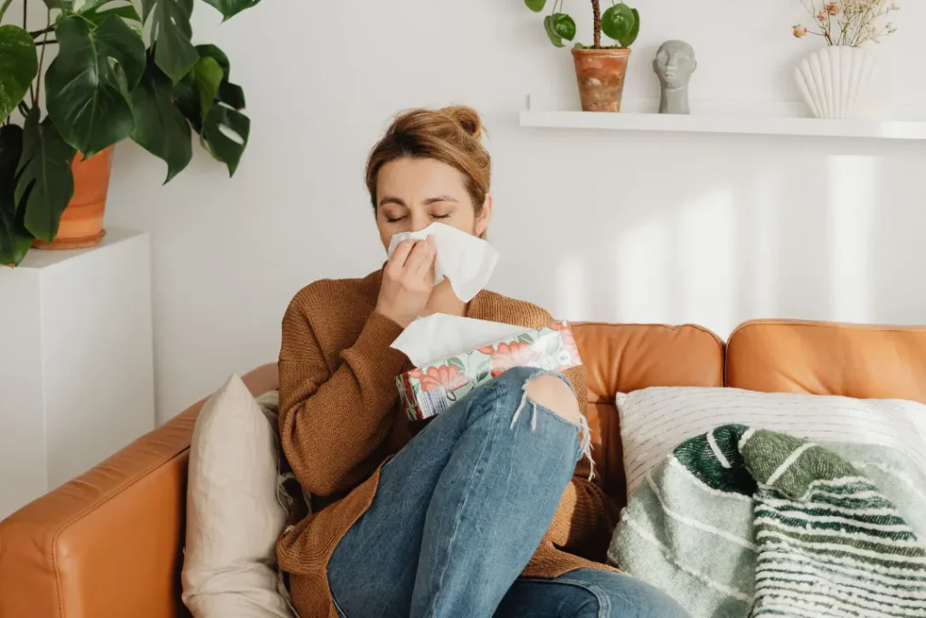 A lady having flue. 