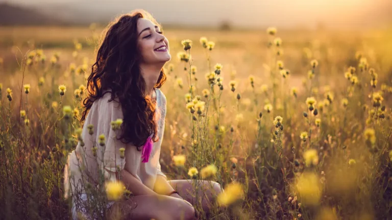 Similing girl in field