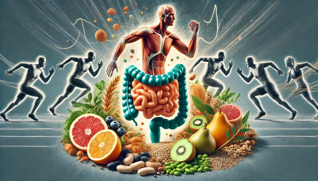 Soluble vs Insoluble Fiber: How They Impact Athletic Recovery & Performance 1 An artistic depiction of how soluble and insoluble fiber interact in the intestines, showing how they aid digestion, nutrient absorption, and overall gut health in athletes.