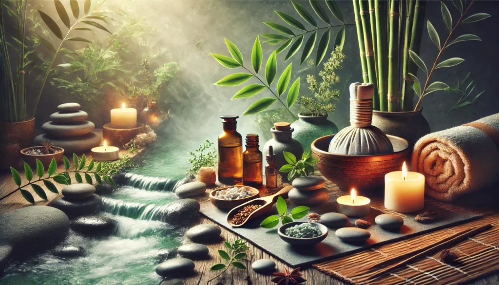 Unlock Holistic Wellness: What to Take for Digestion with Bioavailable Nutrients 1 A serene spa-like setting with flowing water, smooth stones, and aromatic herbs, enveloped in soft lighting and mist, creating a relaxing and rejuvenating atmosphere of holistic well-being.