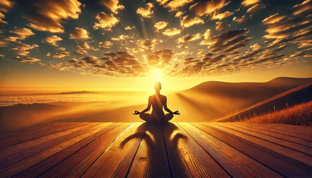 Unlock Holistic Wellness: What to Take for Digestion with Bioavailable Nutrients 3 A peaceful meditative scene of a person practicing yoga on a mountaintop at sunrise, surrounded by warm golden light and an expansive horizon, symbolizing holistic balance and inner tranquility.