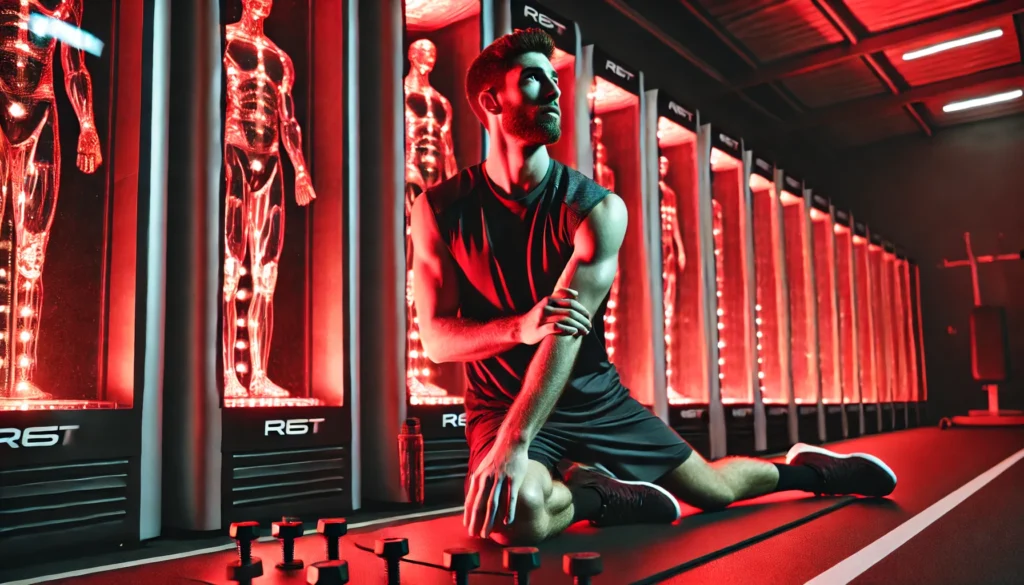 Red Light Therapy for Eczema: How It Supports Athletic Recovery & Skin Regeneration 3 The advanced rehabilitation center features red light therapy aiding muscle recovery and skin health, demonstrating its practical application in sports therapy.