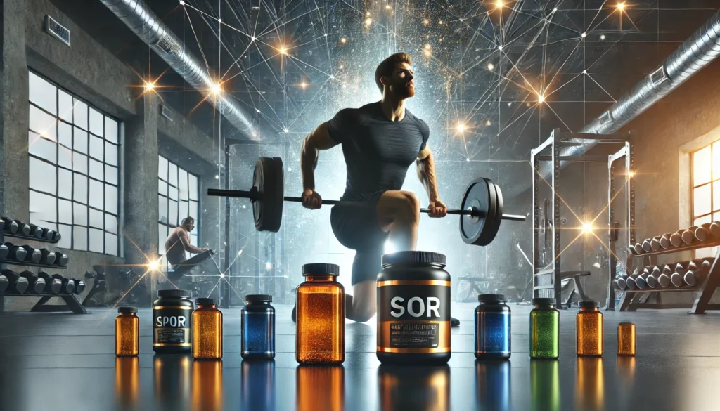 Best Supplements for Men: Enhance Athletic Recovery & Regeneration for Peak Performance 1 Man lifting weights in a modern gym with supplement bottles nearby, representing strength, endurance, and post-workout recovery