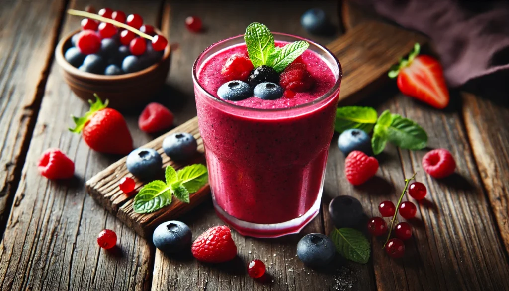 Best Post Run Recovery Drink: Top Choices for Faster Athletic Regeneration 2 Vibrant berry smoothie with fresh berries and mint, a refreshing post-run recovery drink for athletic regeneration