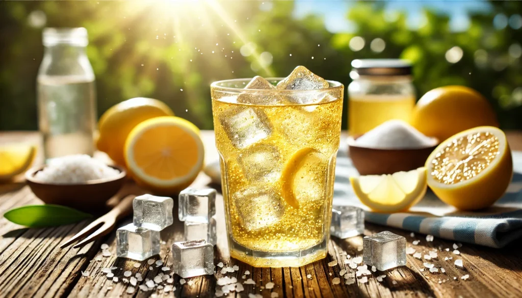 Best Post Run Recovery Drink: Top Choices for Faster Athletic Regeneration 3 Hydrating golden electrolyte drink with ice cubes, lemon slices, and salt, perfect for post-run recovery and athletic hydration