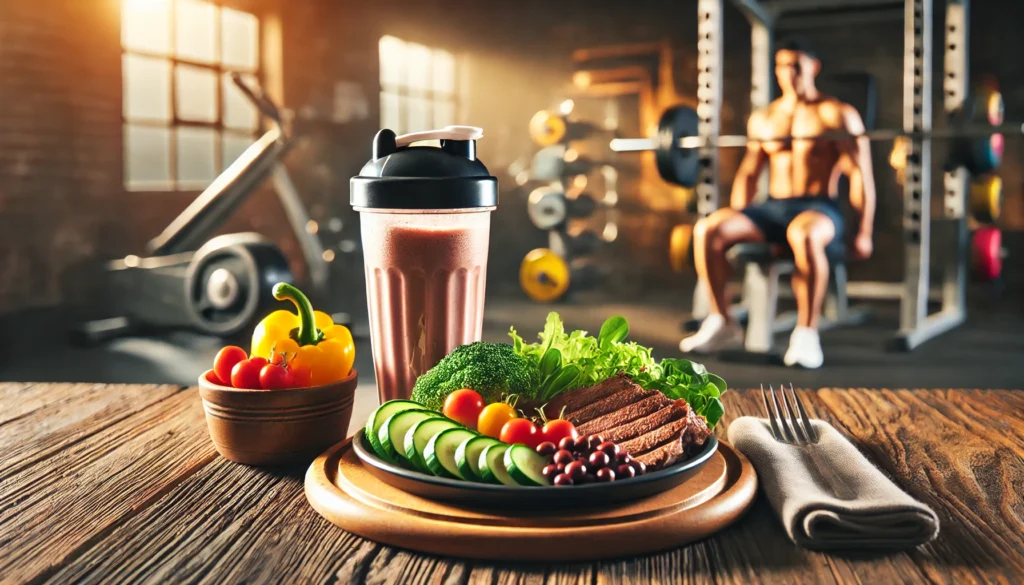 Maximizing Performance: The Best Pre Workout and Post Workout Strategies for Athletic Recovery 2 Post-workout recovery meal with lean protein, vegetables, and a protein shake, highlighting the importance of nutrition for athletic recovery