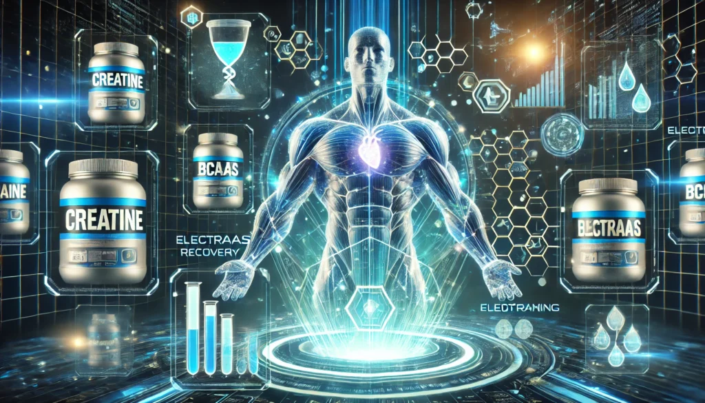 Pre Workout Reviews: Top Supplements for Faster Athletic Recovery & Peak Performance 2 An athlete sitting on a gym bench post-workout, drinking a protein shake under warm lighting, highlighting muscle recovery and rejuvenation.