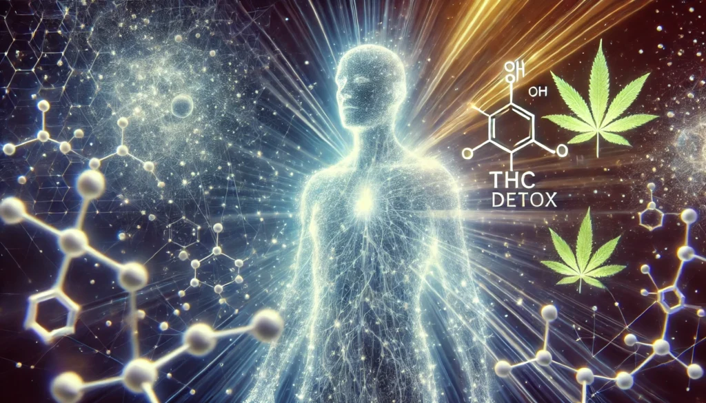 How Long Does It Take to Detox from THC? A Science-Backed Guide to Cleansing Your System Naturally 2 A futuristic digital visualization of THC detox, depicting a glowing human figure surrounded by abstract neural pathways and molecular structures fading away, representing a high-tech, scientific approach to detoxification