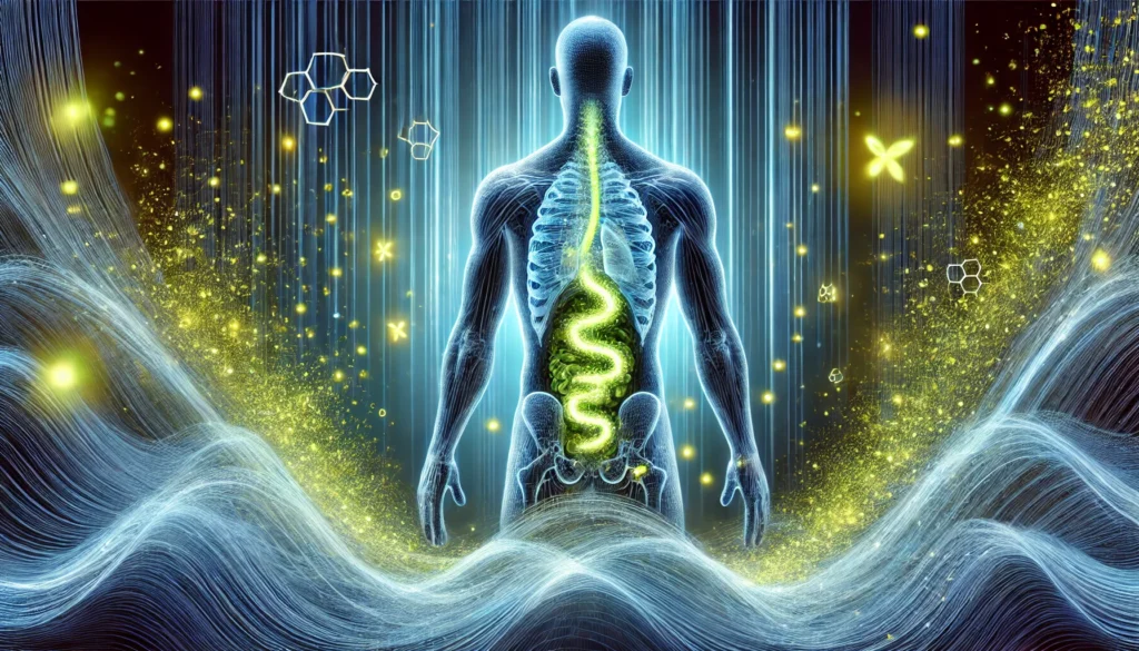 How Long Does It Take to Detox? Understanding the Body’s Natural Cleansing Process 2 A futuristic digital illustration of the human body undergoing detox, showing a glowing silhouette surrounded by dynamic energy waves, with light particles symbolizing toxins being expelled during purification