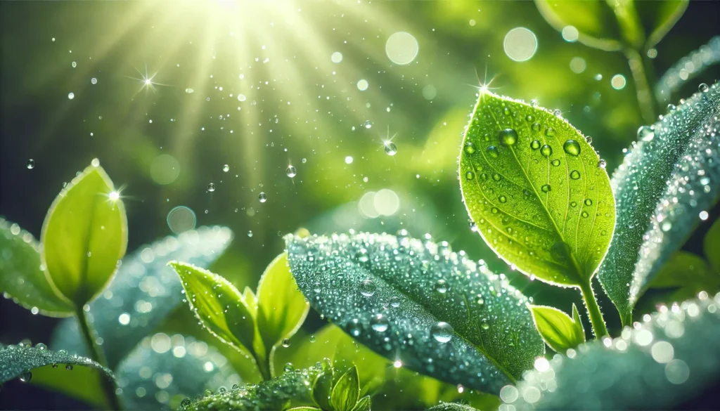 Clean Shot Detox: How This Powerful Formula Supports Your Body’s Natural Detoxification 1 Close-up of dewdrops on fresh green leaves glistening under soft sunlight, representing freshness and natural detoxification