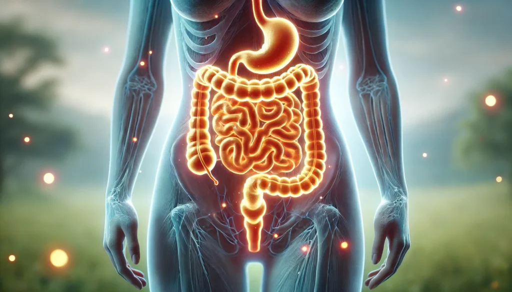 How Long Does It Take to Clean Out Your Colon? A Complete Guide to Safe and Effective Detoxification 1 A glowing, healthy digestive system inside a human torso, symbolizing colon detoxification and internal cleansing. The intestines emit a clean, radiant energy, representing purification and digestive wellness