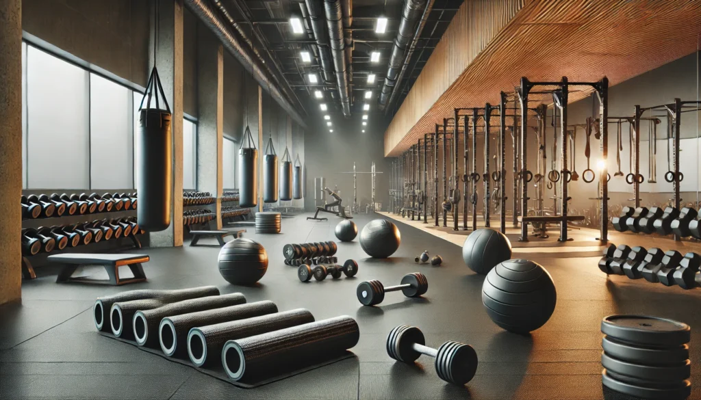 Core Stability Exercises: Strengthen Your Trunk for Balance, Power, and Injury Prevention 3 A high-performance training facility showcasing a dedicated core stability zone with foam rollers, balance trainers, weighted medicine balls, and suspension trainers. The environment is sleek, well-lit, and optimized for functional core training.