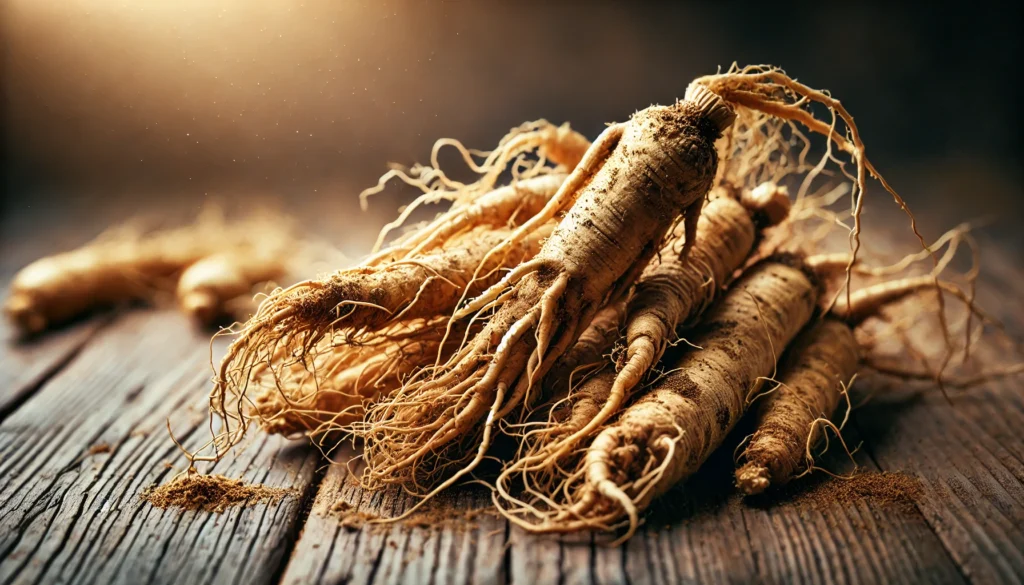 How Much Is Ginseng Worth? Understanding Wild Ginseng Prices and Market Trends 1 Freshly harvested ginseng roots with dirt still clinging to their intricate, tangled structure, laid on a wooden table under soft natural light, emphasizing their organic appeal and market value.