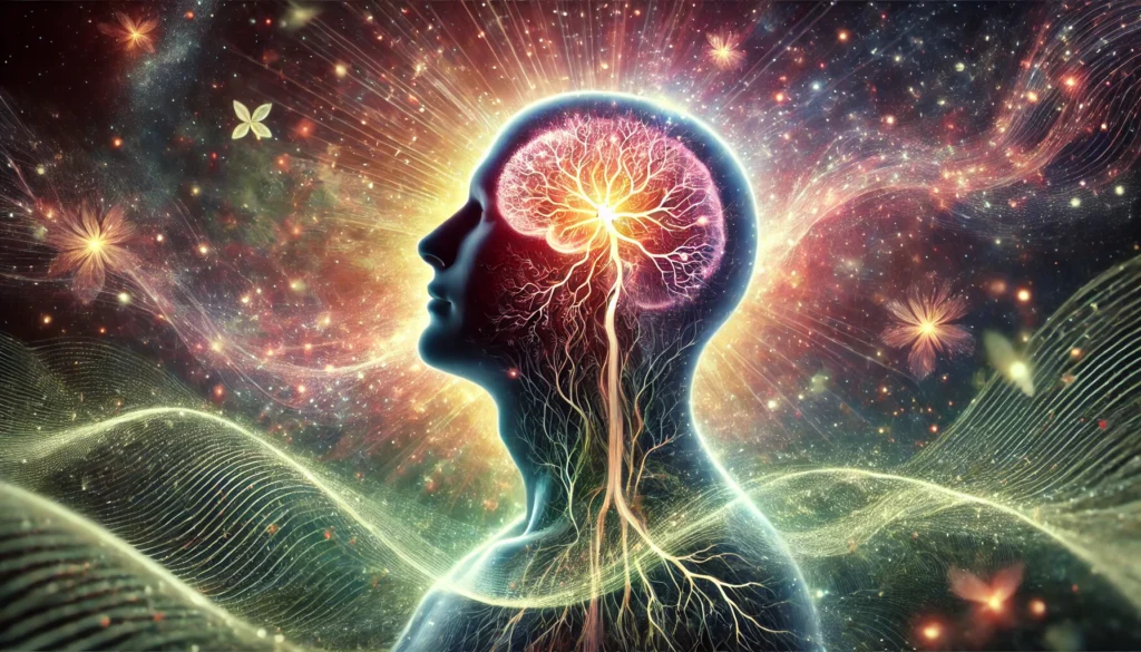 Rhodiola Rosea Beneficios: How This Powerful Adaptogen Supports Stress, Energy, and Brain Health 1 A dynamic visualization of Rhodiola Rosea’s adaptogenic effects, featuring a glowing neural network within a human silhouette, symbolizing cognitive enhancement, stress relief, and energy balance.