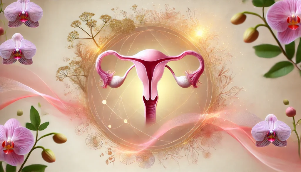 An abstract artistic representation of hormonal equilibrium, featuring soft pink and golden hues with flowing energy patterns.