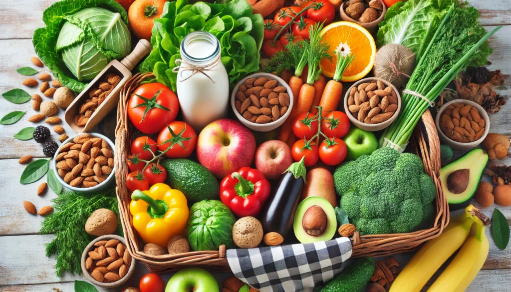What Does Vegan Mean in Food? Understanding the Definition, Diet, and What Vegans Eat 2 A beautifully plated vegan Buddha bowl filled with quinoa, roasted chickpeas, avocado, sweet potatoes, and fresh greens, showcasing a balanced and nutritious plant-based meal.