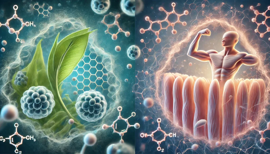 How Plant Protein Compares to Animal Protein: Benefits, Differences, and What the Science Says 2 Microscopic-style 3D visualization of protein molecule formation in plant and animal cells, emphasizing structural differences and similarities.