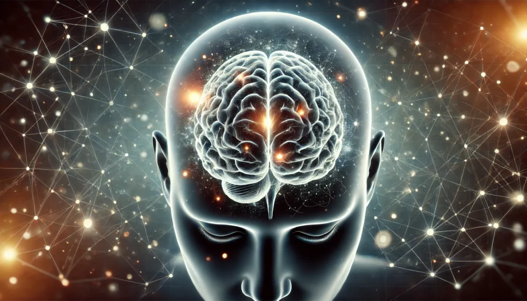 Efectos Secundarios de la Ashwagandha: Lo Que Debes Saber Antes de Tomarla 2 A conceptual illustration of a glowing human brain with neural connections, representing the cognitive impact and potential neurological effects of Ashwagandha.