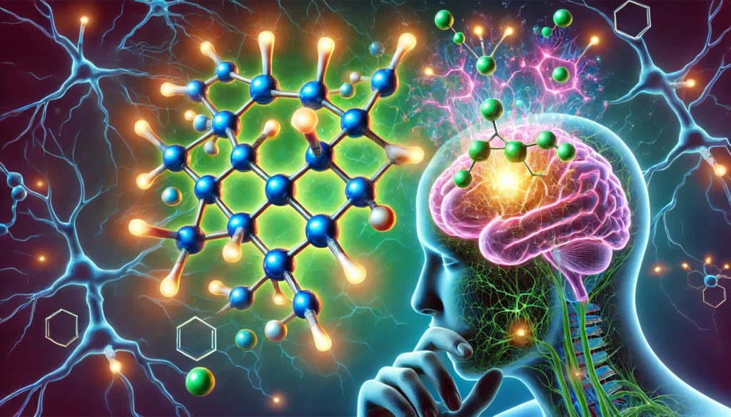 How Rhodiola Rosea Supports Stress Resilience: Understanding Its Mechanism of Action 2 A scientific visualization of Rhodiola rosea’s active compounds enhancing human neurons, showcasing glowing synapses and neurotransmitter activity for cognitive support.