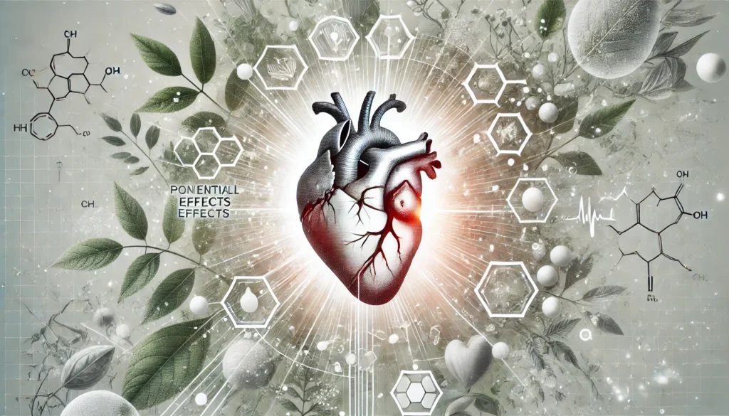 Efectos Secundarios de la Ashwagandha: Lo Que Debes Saber Antes de Tomarla 3 A symbolic representation of the heart and blood vessels overlaid with herbal elements, illustrating the potential cardiovascular effects of Ashwagandha.