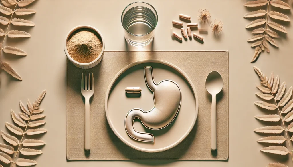 Best Practices for Taking Ashwagandha: Morning or Night, Empty Stomach or With Food? 3 A minimalist concept showing an ashwagandha capsule or powder next to a glass of water on an empty stomach, symbolizing taking it without food for different benefits.