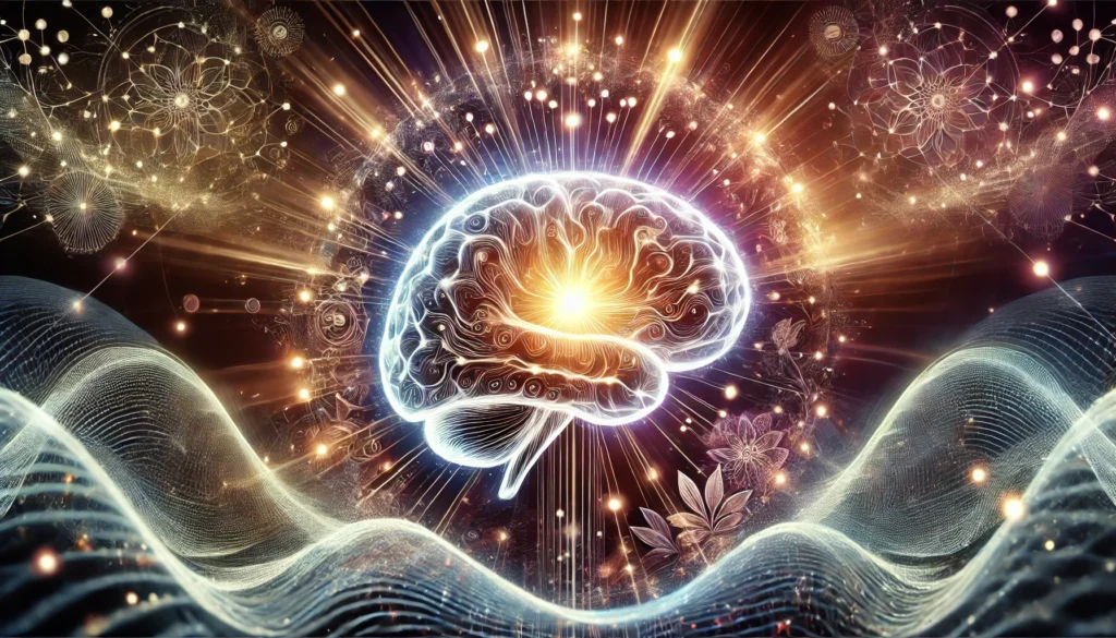 Rhodiola Rosea Beneficios: How This Powerful Adaptogen Supports Stress, Energy, and Brain Health 3 A futuristic depiction of enhanced brain function with a glowing, radiant brain, intricate neural pathways, and energy waves representing Rhodiola Rosea’s benefits for mental clarity and vitality.
