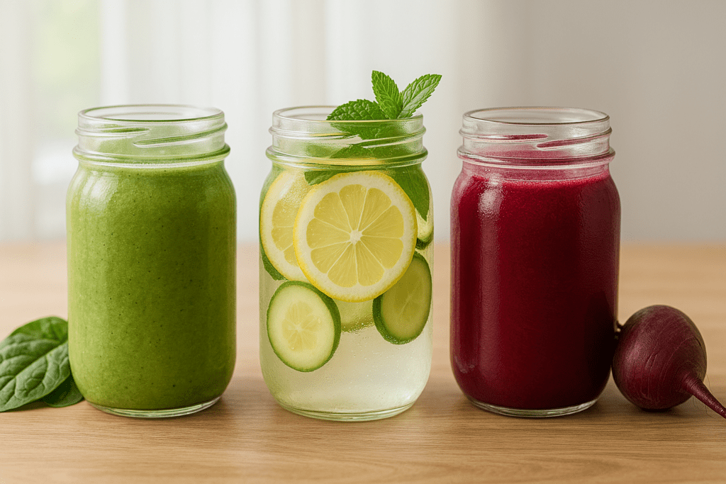 Effective Home Remedies for Fat Loss: How to Choose the Right Home Remedy for Weight Loss Naturally 1 Effective home remedies for fat loss with spinach smoothie, lemon cucumber detox water, and beetroot juice.
