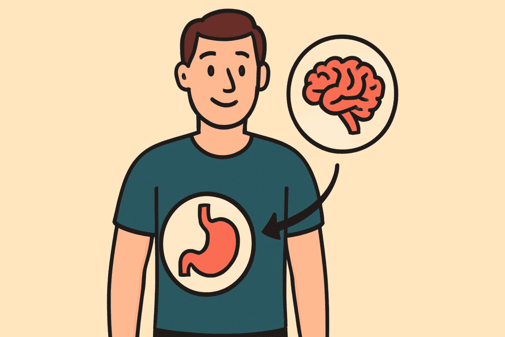 Gut brain connection satiety control cartoon