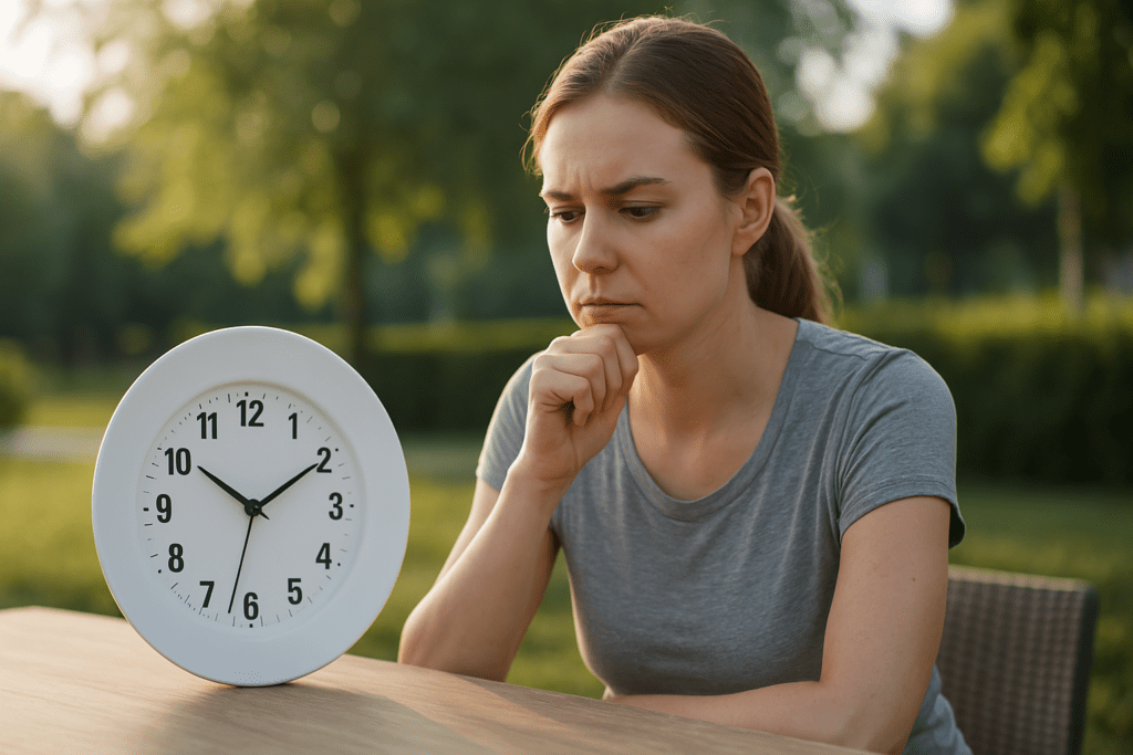 Is Fasting a Good Way to Lose Weight? Exploring the Best Fasting for Weight Loss and How to Fat Fast Safely 1 A young woman sits in quiet reflection beside a plate and clock in soft morning light, symbolizing intermittent fasting and mindful weight loss practices.