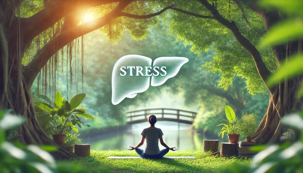 How to Reduce Liver Inflammation Quickly: Expert-Backed Strategies for a Healthier Liver 1 A person practicing yoga in a tranquil outdoor setting with lush greenery and soft sunlight, symbolizing stress reduction and its role in promoting liver health