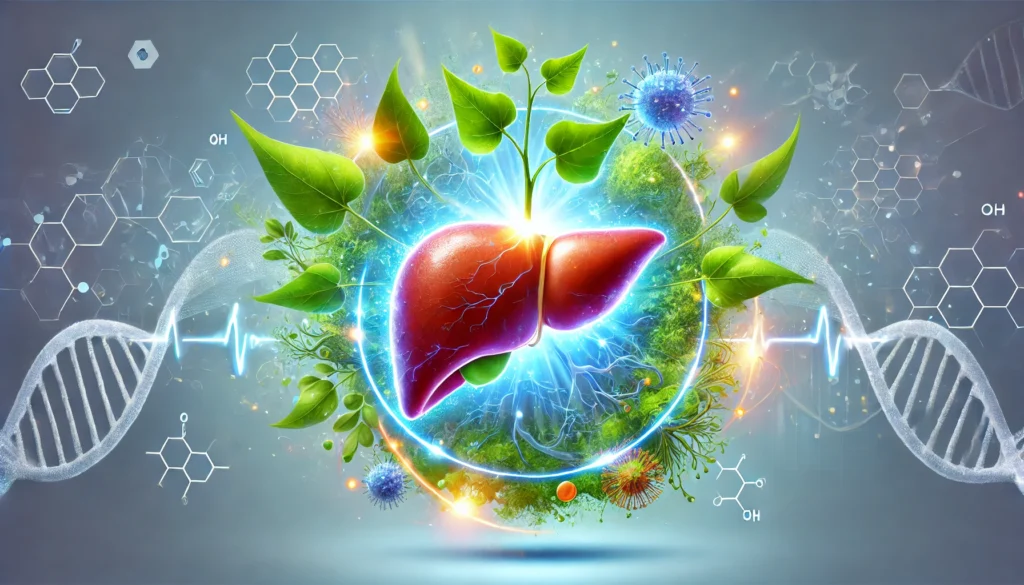 Can Liver Cirrhosis Reversal Be Achieved? What Science Says About Prevention & Recovery 2 A conceptual illustration of liver regeneration, where a glowing, healthy liver emerges from a damaged cirrhotic one. Surrounding the liver are vibrant green leaves, light energy waves, and cellular structures symbolizing healing. The background features a soft medical gradient