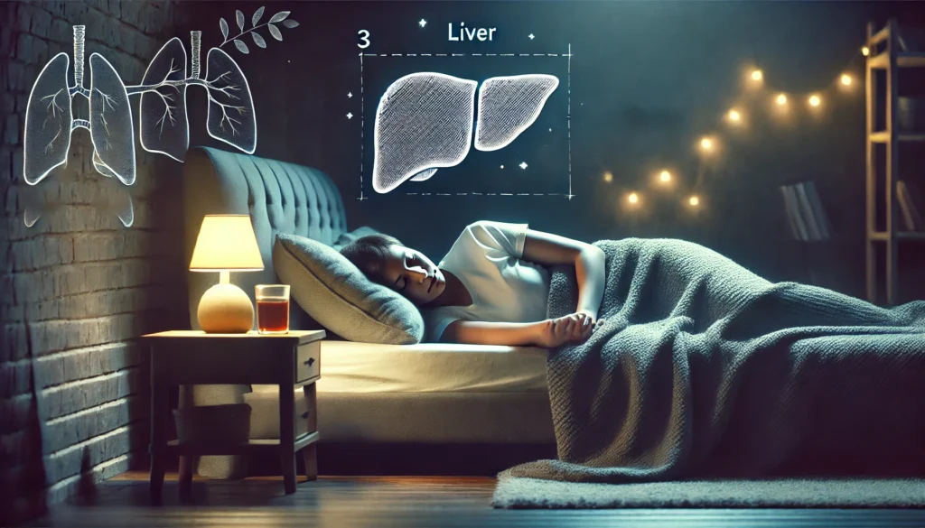How to Lose Weight with Fatty Liver: Science-Backed Strategies for Liver Health 3 A serene night scene of a person sleeping peacefully in a cozy bedroom, symbolizing the role of quality sleep in liver health and weight management, with a calm and relaxing atmosphere