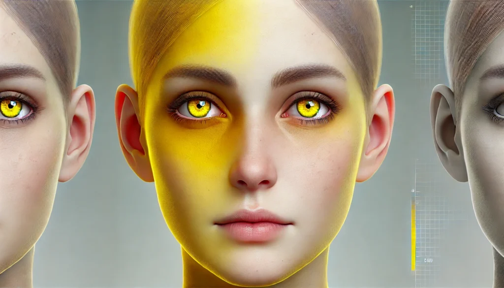 Early Signs of Liver Damage: What Red Palms and Other Symptoms Reveal About Your Health 1 A realistic illustration of a person with jaundice, characterized by yellowish skin and eyes. The yellow tint is prominently displayed under soft lighting against a neutral medical background, symbolizing a common symptom of liver damage