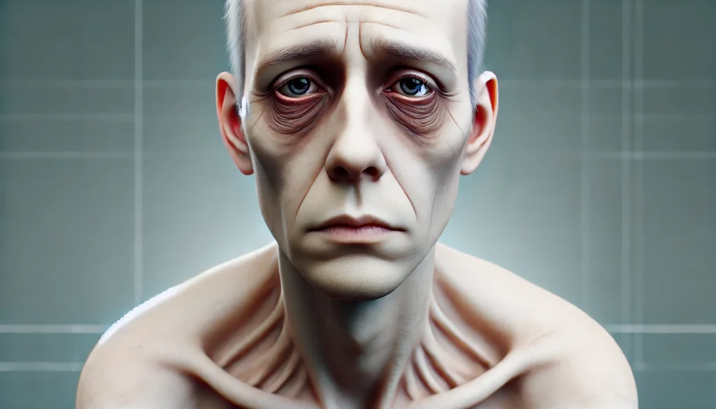 Early Signs of Liver Damage: What Red Palms and Other Symptoms Reveal About Your Health 3 A realistic medical-style depiction of a fatigued person with dark circles under their eyes, pale skin, and an exhausted expression. The image highlights signs of weakness and extreme tiredness, often associated with liver disease