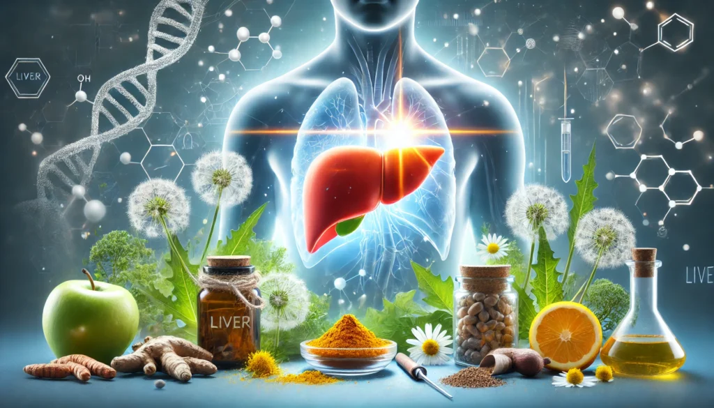 Is Dose for Your Liver Legit? A Science-Backed Review of This Liver Support Supplement 1 A glowing, healthy human liver surrounded by natural herbal ingredients like milk thistle, turmeric, and dandelion roots, set against a medical and scientific background symbolizing research and trust
