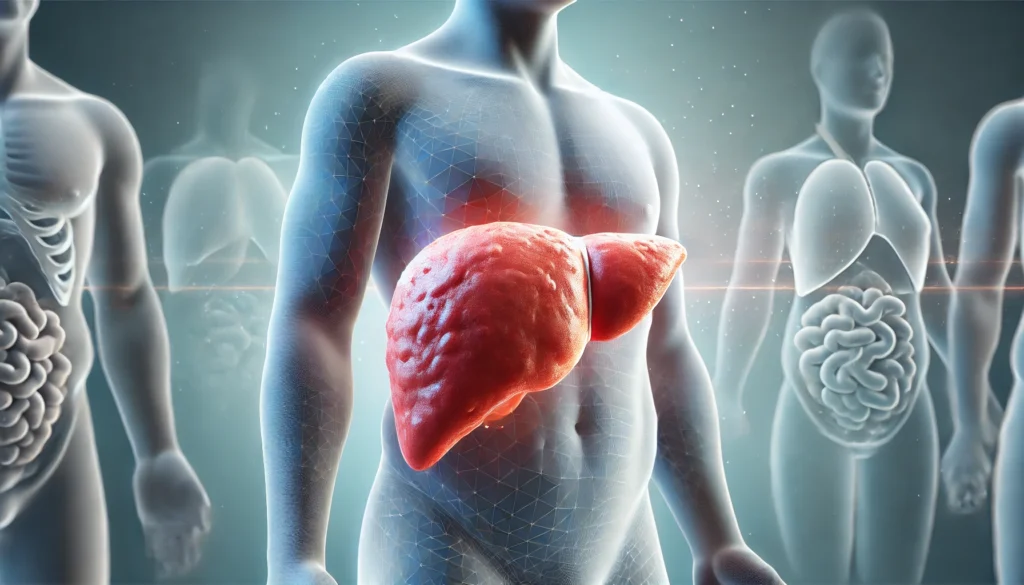 How Liver Health Affects Your Weight: Can Liver Problems Cause Weight Gain? 3 Medical-style 3D rendering showing a fatty, swollen liver compared to a healthy liver, visually representing fatty liver disease and its link to weight gain