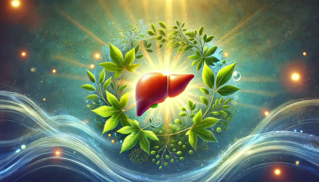Can the Liver Recover from Acetaminophen Damage? What Science Says About Healing and Prevention 3 A serene artistic representation of liver detoxification and healing, featuring a glowing, healthy liver surrounded by swirling water, fresh green leaves, and soft golden light rays. The tranquil blue and green background symbolizes purification, vitality, and recovery from acetaminophen damage