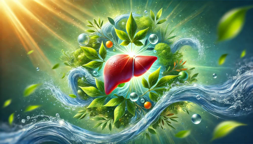 Can the Liver Recover from Acetaminophen Damage? What Science Says About Healing and Prevention 1 A nature-inspired conceptual image of liver healing and detoxification, featuring a radiant, healthy liver surrounded by swirling pure water, vibrant green leaves, and soft sunlight rays. The soothing green and blue background represents rejuvenation, natural cleansing, and recovery from acetaminophen damage