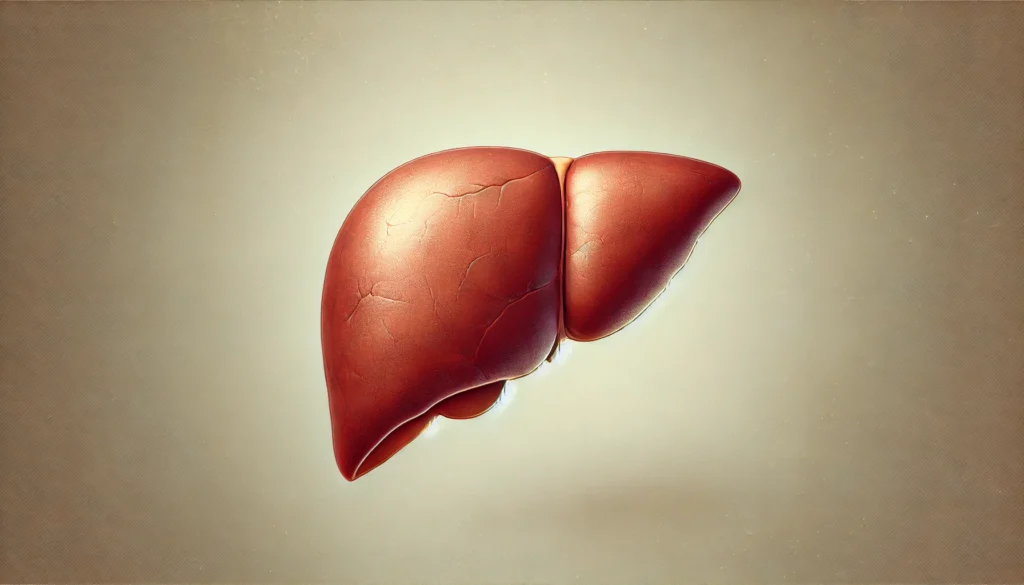Stages of Liver Disease: How to Recognize Symptoms and Protect Your Health 1 A realistic medical illustration of a human liver in the early stages of liver disease, showing mild swelling, slight discoloration, and a rough texture against a neutral background