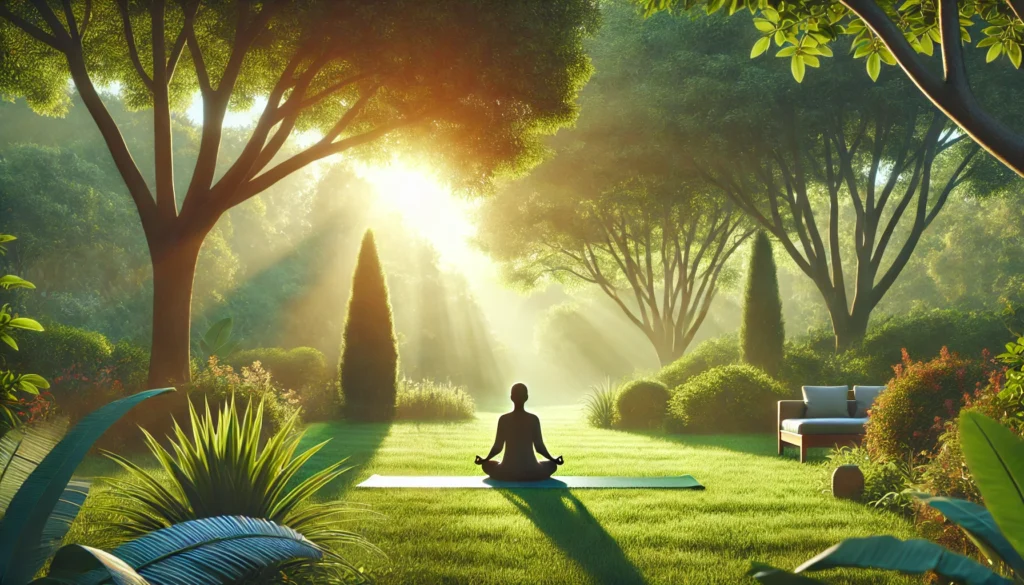 Best Herbal Remedies for a Non-Caffeine Energy Boost: How to Get More Energy in the Morning Naturally 2 A peaceful scene of a person practicing yoga outdoors surrounded by lush greenery and gentle sunlight, illustrating natural, caffeine-free morning energy boosts.