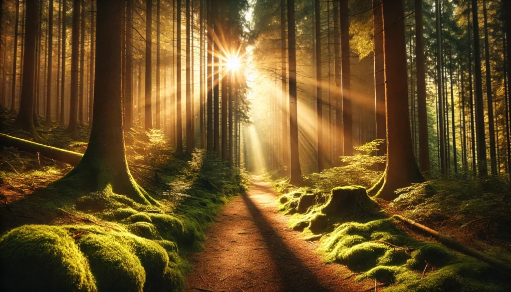 The Best Non-Benzodiazepine and Non-SSRI Anxiety Medications: Natural Alternatives for Calm and Balance 3 A serene forest path with golden sunlight streaming through tall trees, illuminating the moss-covered ground. The quiet, natural setting represents balance, tranquility, and the power of nature in reducing anxiety.