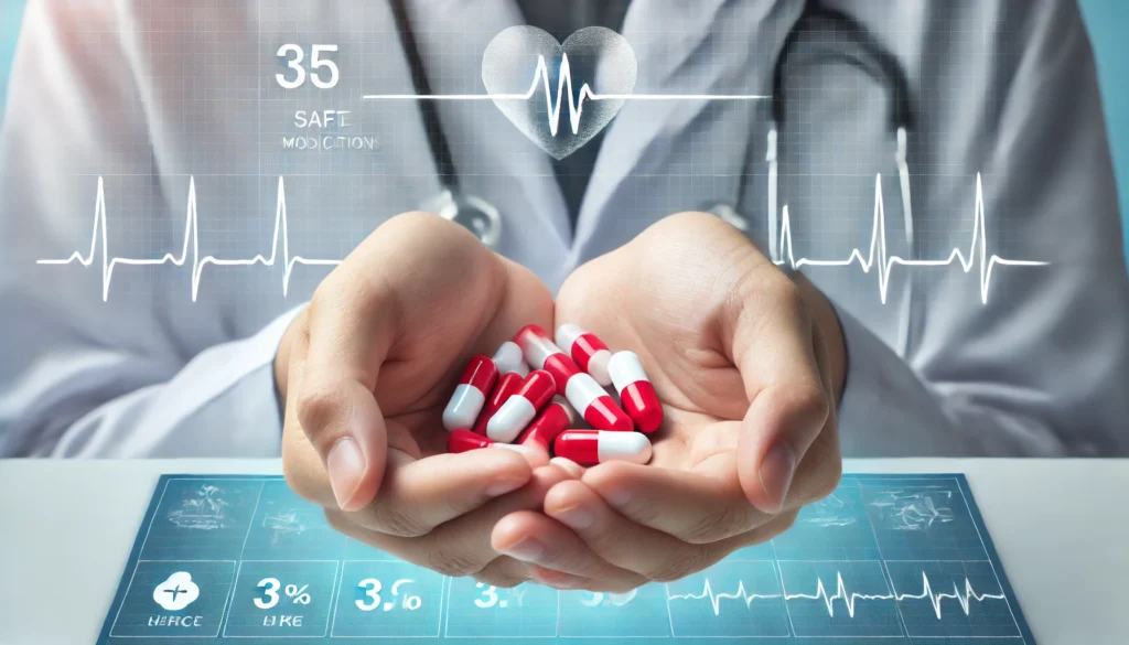 Best Blood Pressure Medication for Anxiety: Safe Options for Heart Patients 2 "A close-up of hands gently holding red and white capsules, symbolizing safe medication choices for heart patients, with a faint medical chart and heart rate monitor in the background