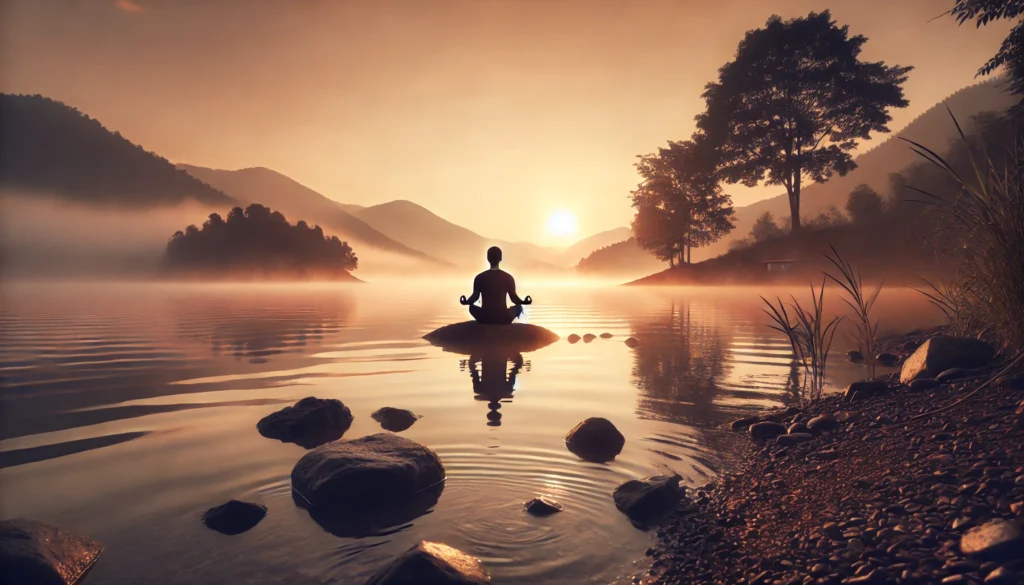 Natural Ways to Support Mental Wellness: Can Therapy Help with Anxiety and Depression When Paired with Holistic Remedies? 1 Peaceful meditation scene by a calm lake at sunrise, reflecting holistic practices for anxiety relief.