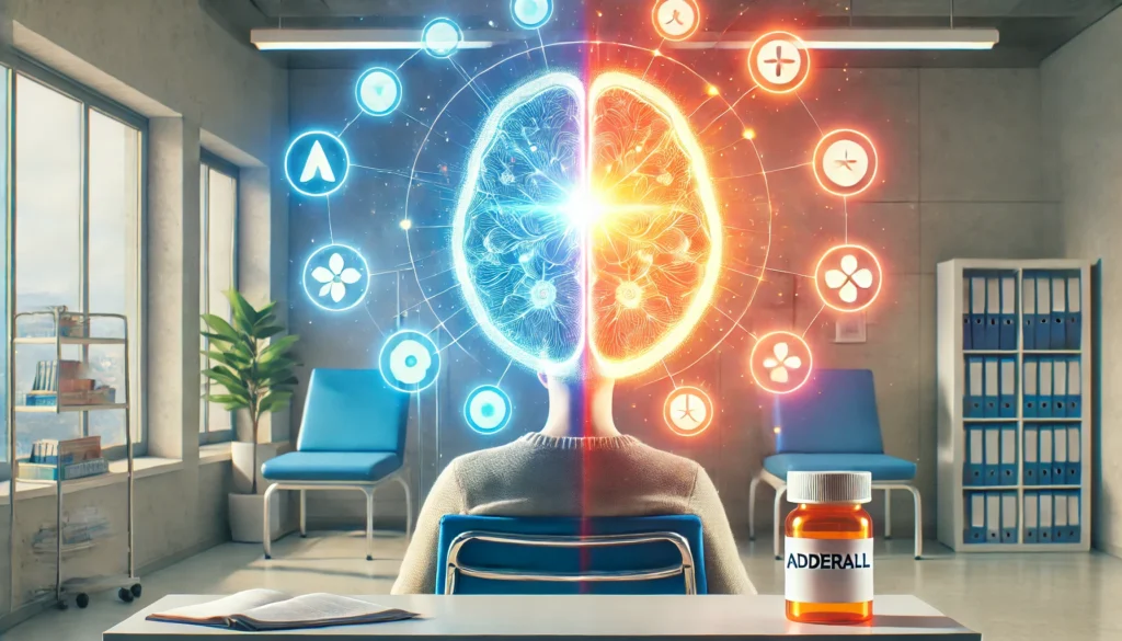 Can You Take Adderall with Zoloft or Lexapro? Exploring Safety, Side Effects, and Herbal Alternatives 1 A person in a clinical setting with an overlay of a brain showing neurotransmitter effects, symbolizing the interaction of Adderall and Lexapro on mental function.