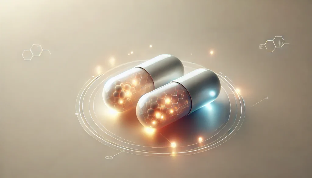 Adderall, Serotonin, and SSRIs: Understanding Interactions and the Best Antidepressants to Pair Safely 3 Two glowing capsules resting side by side on a soft neutral background, symbolizing compatibility and safe pairing of antidepressants.
