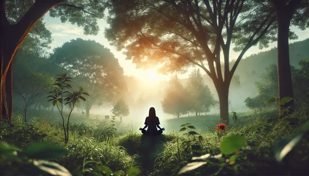 How Can I Get Anxiety Medication and Are There Holistic Supplements That Can Help Too? 2 A person meditating peacefully outdoors at sunrise surrounded by green nature, illustrating holistic, natural approaches to managing anxiety.