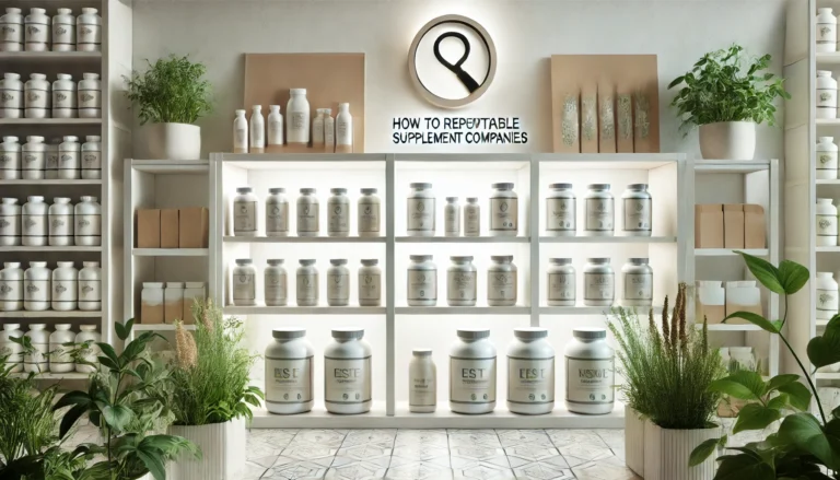 A clean, well-lit wellness store with neatly organized eco-friendly bottles on open shelves, symbolizing transparency and trust in reputable supplement brands.