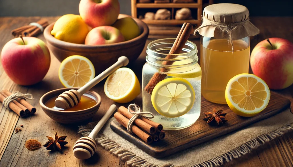 Curb Hunger Naturally: The Best Herbal Tea for Appetite Suppressant Support and Green Tea’s Role in Appetite Control 2 A flat-lay of protein-rich and fiber-filled snacks like boiled eggs, Greek yogurt with berries, apple slices with almond butter, and mixed nuts on a wooden table with bright natural light.