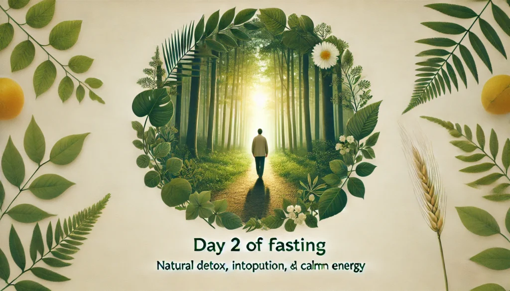 What Happens on Day 2 of Fasting? Exploring the Fasting Timeline Benefits and How a Two Day Fast May Support Wellness 2 Person walking peacefully through a lush, quiet forest trail in soft morning light, representing natural detox and inner calm on the second day of fasting.